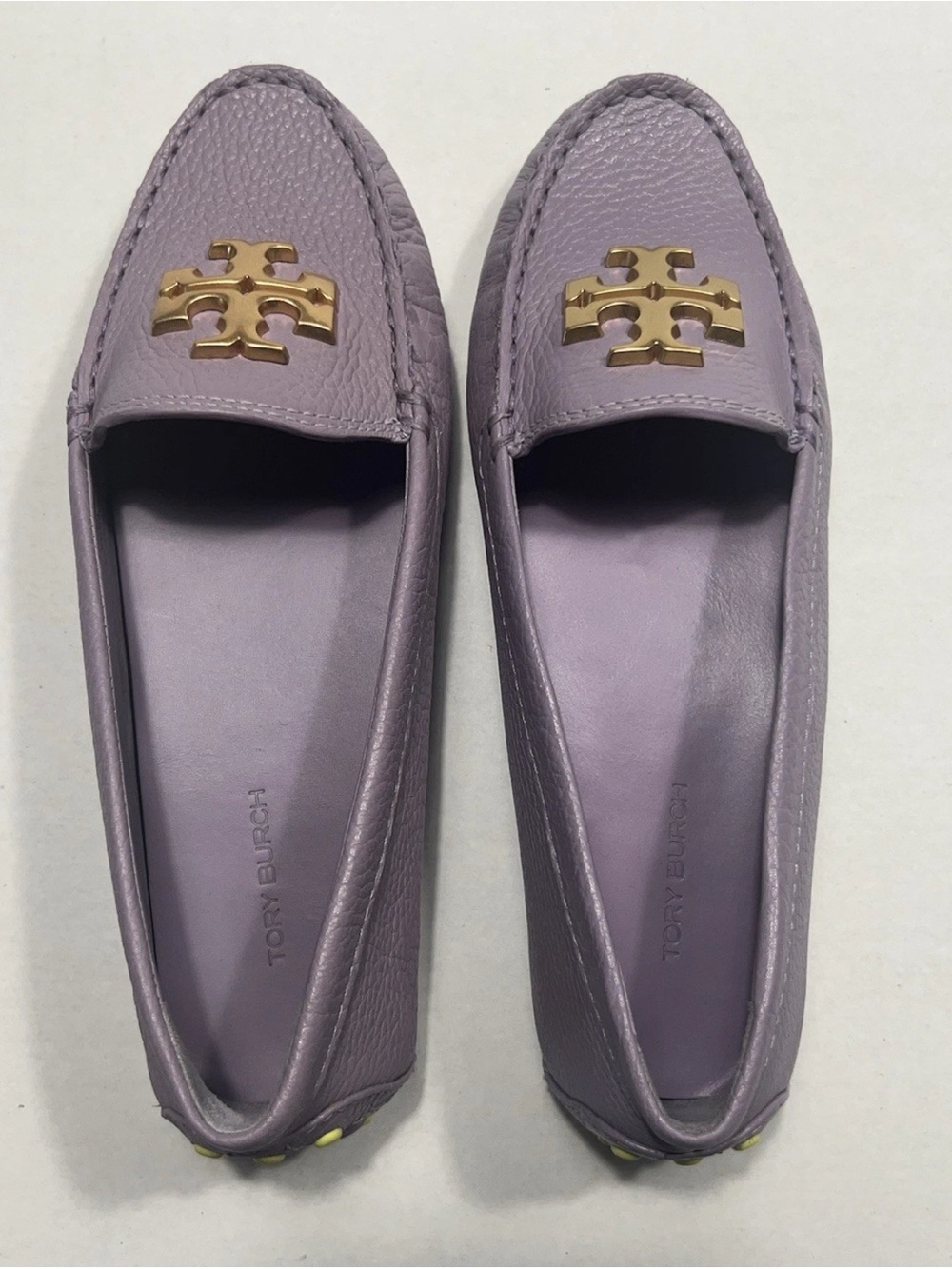 Tory Burch Lilac Leather Gold Logo Loafers Size: 6
